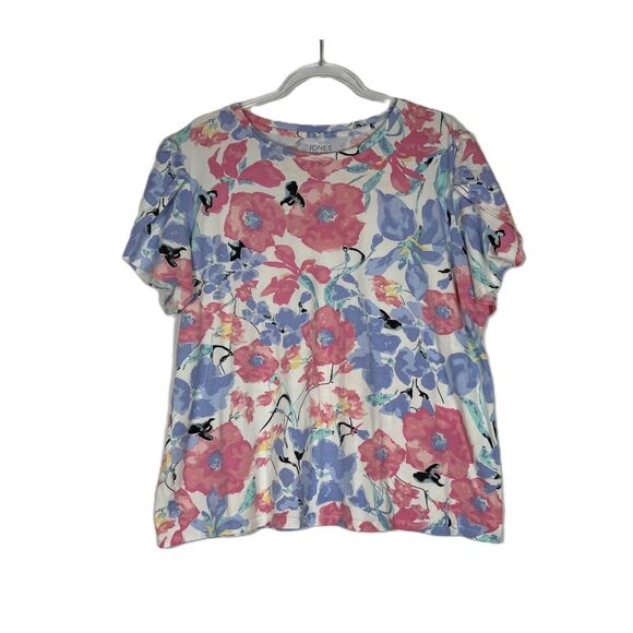 Jones New York Tops - Jones New York Signature Floral Top Womens XXL Pastel Watercolor Blue PIink SS